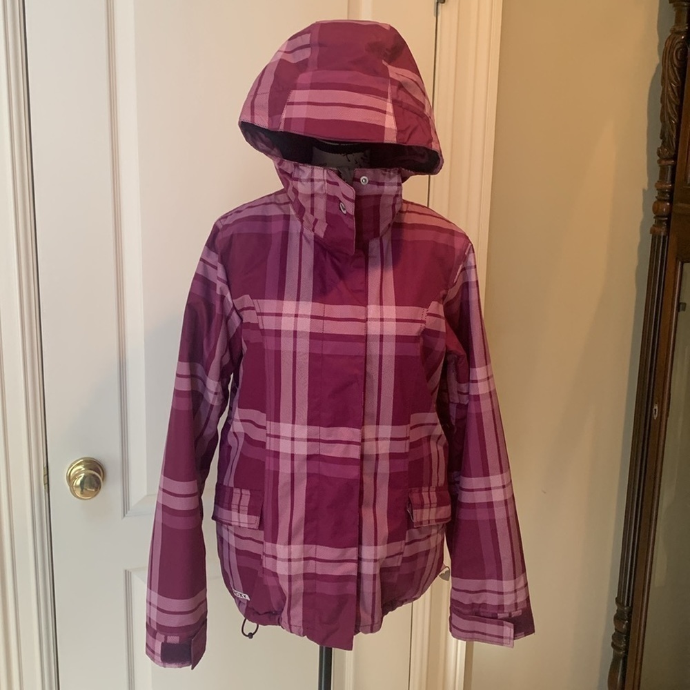 Roxy women’s hooded jacket. Purple plaid. Size small - Picture 3 of 9